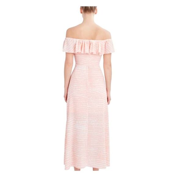 BCBG Paris Pink Polka Maxi Dress Womens Size 20 Dot Off Shoulder Maxi Dress - Picture 2 of 4